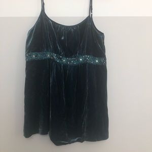 INC Teal Velvet Cami Top With Beaded Band